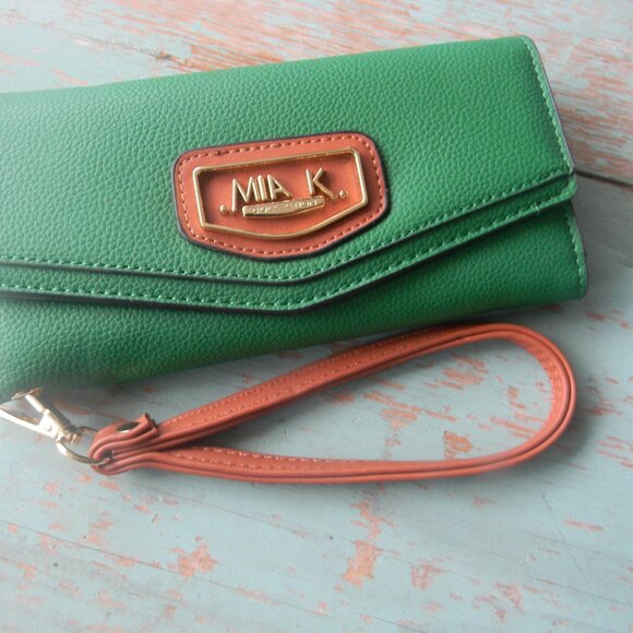 MIA K COLLECTION GREEN/BROWN GORGEOUS LARGE WALLET/WRISTLET CLUTCH - Picture 2 of 9